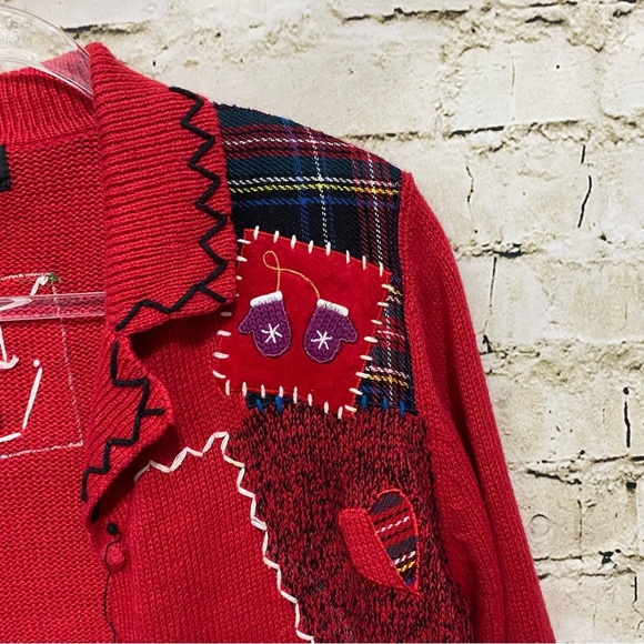 Planet & Company Red Snow Christmas Embroidered Cardigan - Picture 2 of 6